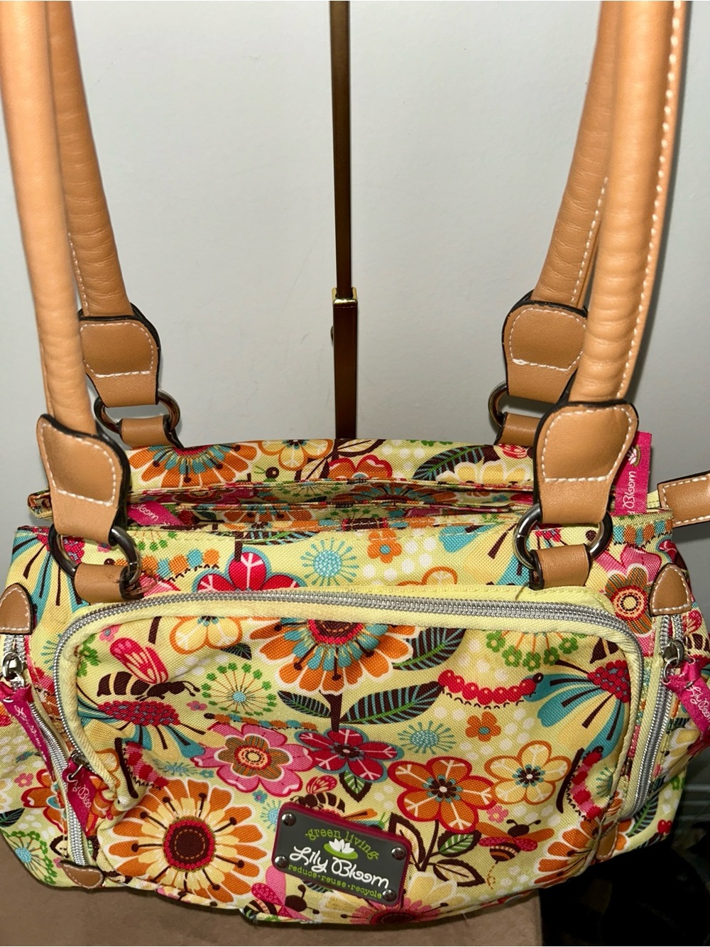 Lily Bloom Multicolor Floral Satchel with Tan Handles - Picture 2 of 5